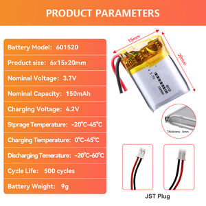 Oem מותאם אישית <span class=keywords><strong>3.7v</strong></span> 150mah סוללת ליתיום פולימר 601225 מודל עבור אוזניות אלחוטיות במקרה של תיק 601520 תא כיס - Product Image 4