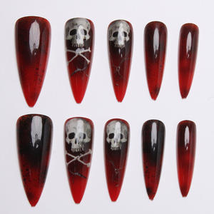 Uñas Postizas de Halloween, Color Rojo Oscuro, Diseño de Calavera de Perro, Ultrafinas, Puntiagudas, Estilo Spice Girls, Color Blanco - Product Image 2