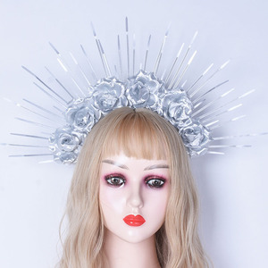 تاج هالو ذهبي فضي من شينجلان ، غطاء رأس ماري آلهة ، للنساء ، غطاء رأس للهالوين تأثيري - Product Image 3