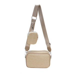 Large sangle femmes à la mode été tissé sacs à <span class=keywords><strong>main</strong></span> femme petits sacs à bandoulière ensembles avec portefeuille Mini <span class=keywords><strong>sac</strong></span> à bandoulière décontracté - Product Image 1