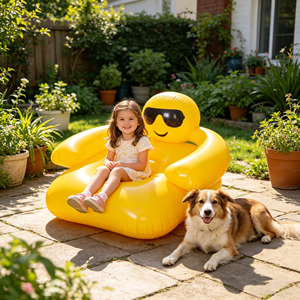 Canapé gonflable jaune moderne pour enfants <span class=keywords><strong>avec</strong></span> visage souriant, idéal pour le <span class=keywords><strong>camping</strong></span> en extérieur et la chambre à coucher - Product Image 1