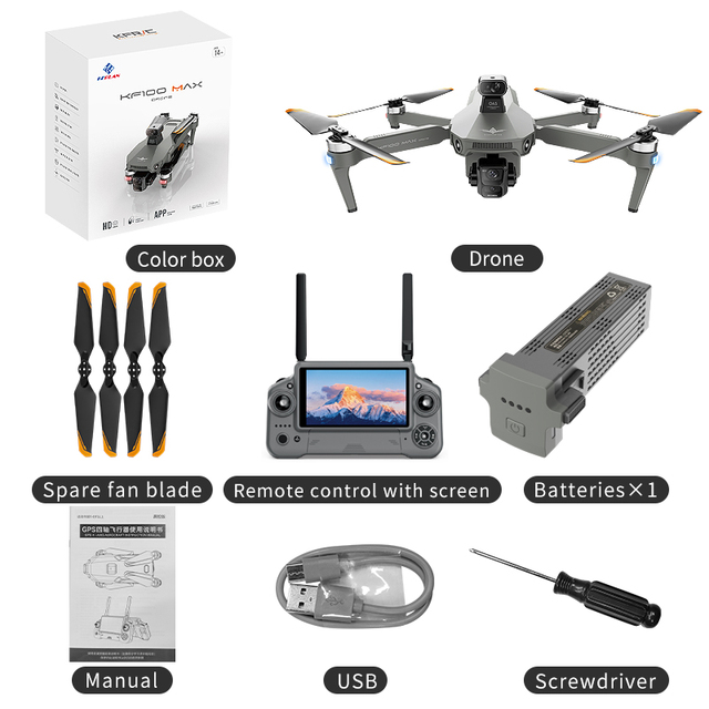 KF100 Drone 8k Professional 3-axis 30fps 10km Long Range Large Screen Remote Control Commercial Dron 50mins Flight Time with Gps