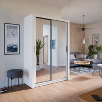 Armoire de chambre moderne à prix abordable, deux portes coulissantes, en bois blanc, avec miroir de dressing