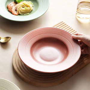 Assiette à <span class=keywords><strong>soupe</strong></span> robuste <span class=keywords><strong>en</strong></span> céramique brossée de style américain, écologique, pour la maison, l'hôtel, le restaurant, les pâtes, les plats occidentaux, les fruits - Product Image 4