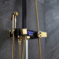 Robinet de bain thermostatique en laiton noir poli à poignée unique, système de douche carré pour salle de bain, pluie et massage pour appartements
