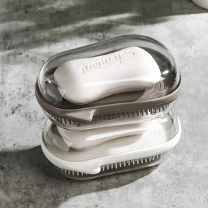 Prenouer Porte-savon ovale avec couvercle, design minimaliste en plastique, support de drainage pour rangement de salle de bain et toilettes - Product Image 2