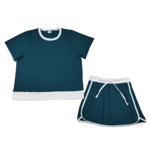 Ensemble jupe et short d'été pour femme adulte, décontracté, couleur unie, polyester + élasthanne, sans col, respirant, tendance, nouveau - Product Image 1