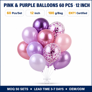 60 <span class=keywords><strong>Palloncini</strong></span> Rosa e <span class=keywords><strong>Viola</strong></span>, <span class=keywords><strong>Palloncini</strong></span> in Lattice con Coriandoli Rosa e <span class=keywords><strong>Viola</strong></span> da 12 Pollici, Utilizzati per Decorare Feste di Compleanno Femminili - Product Image 1