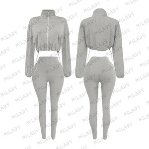 2025 Herbst Neue Legere Damen 2-Teiliges Set Reißverschluss Crop Top Jacke und Leggings Set Damenbekleidung Outfits Passendes Lounge Set - Product Image 4