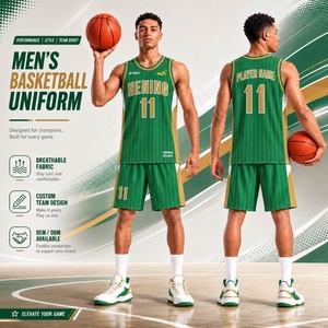 Ensemble de shorts en jersey maillé pour hommes, personnalisé vert respirant, uniforme de basket-ball d'été pour jeunes, style <span class=keywords><strong>Boston</strong></span> USA - Product Image 3