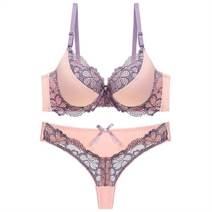 Thong <strong>Bra</strong> <strong>Set</strong> Push up Lace Hollow Out Brassiere <strong>Bra</strong> and Panty <strong>Set</strong> Underwear Femme Panties Lingerie - Product Image 1