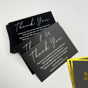 Custom Matte Black Thank You <b>Cards</b> Gold Foil Border Hot Stamping Logo Luxury Paper Apparel Boutique <b>Gift</b> Greeting <b>Cards</b> - Product Image 3