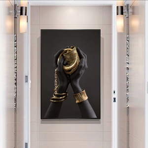 Mano della donna nera con gioielli in oro dipinti su tela di arti murali poster e stampe di arte africana immagini decorazione della parete di casa - Product Image 3