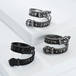 Viking Double-Headed Serpent <b>Titanium</b> Steel <b>Ring</b> With Runes Men's Jewelry Gift Stainless Steel Fashion <b>Ring</b> - Product Image 2