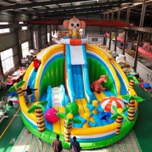 Надувной батут-замок Dongyuan для детей, большой уличный игровой комплекс из ПВХ с горкой - Product Image 2
