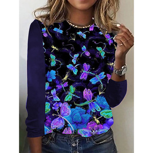 2024 femmes vêtements nouveau décontracté tempérament papillon col rond à manches longues haut pull <span class=keywords><strong>t</strong></span>-<span class=keywords><strong>shirt</strong></span> - Product Image 2