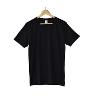 RTS hommes noir plaine t-shirt en gros bas prix polyester coton vierge coupe ajustée t-shirt à manches courtes t-shirt col en v
