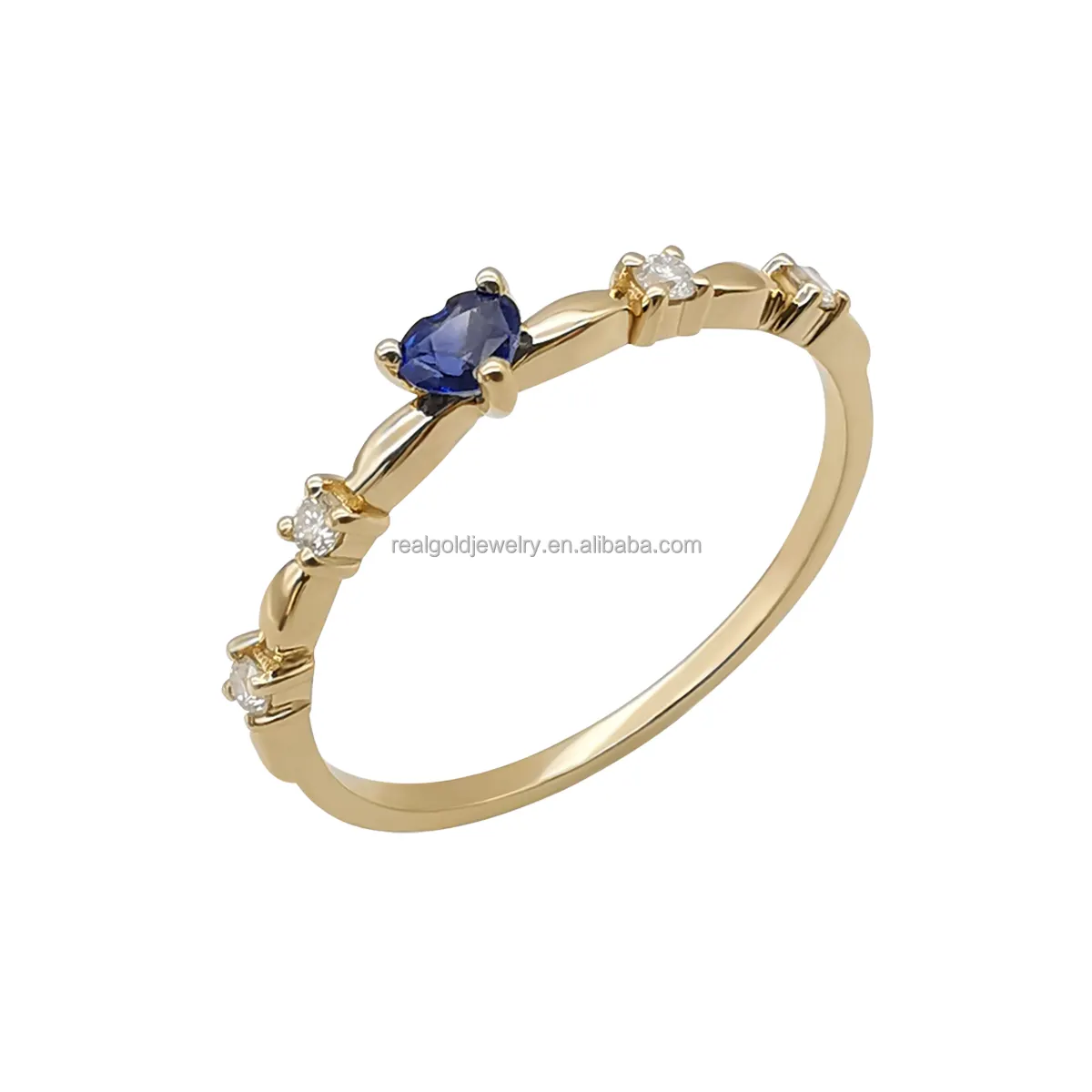 Luxury Dainty Heart Sapphire Ring Genuine 14K Solid Gold Diamonds Ring Jewelry Blue Sapphire Ring Elegant Design