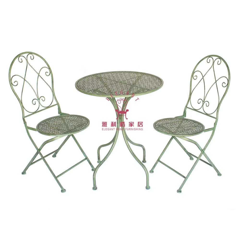 Verde antico In Metallo di Ferro A Casa Da Giardino Patio Mobili Per Il Tempo Libero 1 Tavolo 2 Sedie Bistro Set