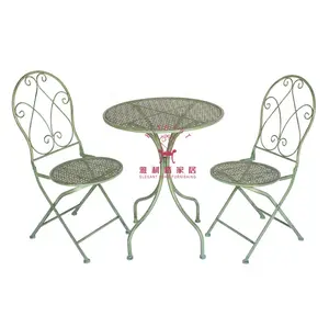 Antique Green Metal Iron Home Garden Patio Leisure Furniture 1Table 2 Chairs Bistro Sets