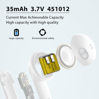 Baterai Lithium Polymer 3.7V 35mAh 451012, Sel Baterai LiPo untuk Headset Bluetooth TWS, Earbuds Nirkabel, OEM ODM, Dapat Diisi Ulang