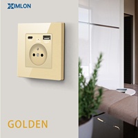 XIMLON - Enchufe Industrial de Aluminio Francés Dorado/Negro/Blanco/Gris de 16 A, Doble USB A y Tipo C, Estándar Europeo 86, Tipo 220 V