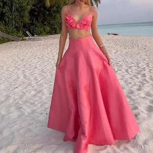 3D Flower Sheath Large Swing <b>Skirt</b> Beach Vacation Women's Casual 2 Piece Set Fashion - Product Image 1