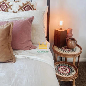 Elegante Mesa de Centro Moderna con Incrustaciones de Madreperla y Ratán, Mueble Decorativo Tejido a Mano para Sala de Estar - Product Image 6