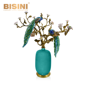 Attraente pavone verde decorativo europeo vaso generale con coperchio porcellana con ornamento da scrivania in rame - Product Image 5