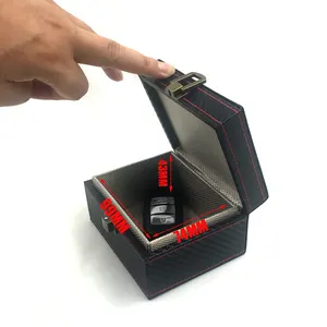 Small Size Black Carbon Fiber Antique Brass Lock Keyless Go Box Car Key Security Protection Box