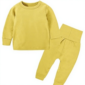 Conjunto Deportivo de Algodón Amarillo para Bebés Niños, Cuello Redondo, Manga Larga, Color Sólido, Estilo Casual para Otoño, Pantalones Largos, Corte Regular - Product Image 1