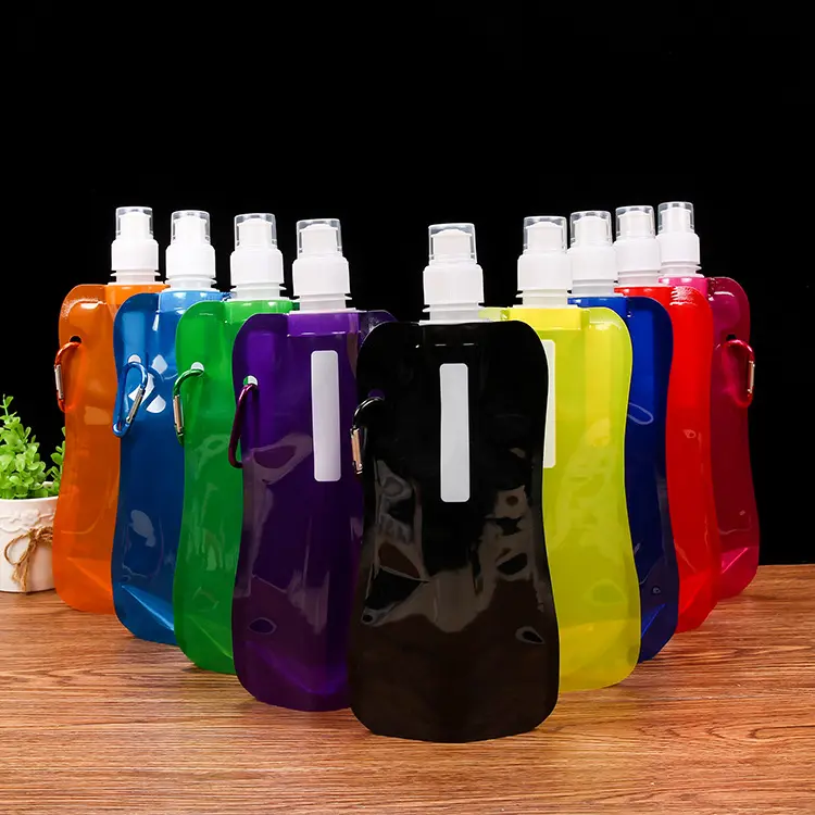 QXY2106 zusammenklappbarer Wassertasche mit Carabiner für Reisen Auslaufbeutel langlebig BPA-frei Sport Camping Neuheit faltbarer Wassertasche