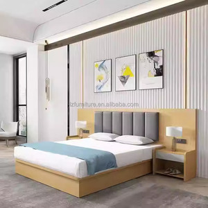 Ensemble de meubles de chambre d'hôtel 3 étoiles économique : lit simple, double, king, queen en bois avec tête de lit capitonnée et tables de chevet - Product Image 5