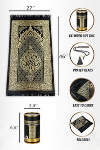 <span class=keywords><strong>Tapis</strong></span> <span class=keywords><strong>de</strong></span> <span class=keywords><strong>prière</strong></span> portable en taffetas doux à motifs floraux musulmans avec boîte-cadeau cylindrique pour le Ramadan - Product Image 3