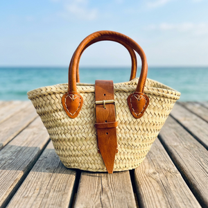 Sac à main bohème en paille tressé à la main pour filles, petit format, avec poignées en cuir, fermeture à boucle, doublure en coton et bandoulière, forme tonneau - Product Image 2