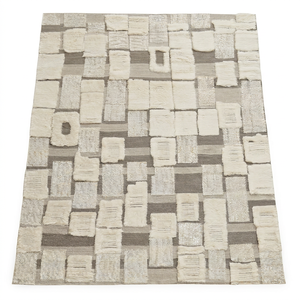 Tapis épais moderne texturé de luxe fait main en laine nouée à la main, à poils coupés, avec envers en latex, design abstrait, neutre, pour salon - Product Image 1
