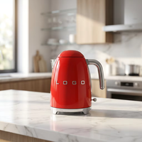 Bouilloire électrique rétro SmeG KLF03 1,7 L en acier inoxydable, sans fil, avec indicateur visuel, couvercle souple et arrêt automatique