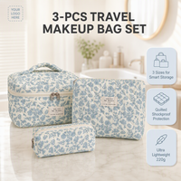 Tas Makeup Floral Besar Desain Vertikal Organizer Perlengkapan Mandi Portabel untuk Perjalanan Dengan Kompartemen Kantong Penyimpanan Logo Kustom
