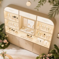 GZowin, nouveau design, présentoir de maquillage et de cosmétiques, étagère en bois avec éclairage LED, imperméable et durable