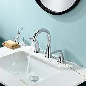Aquacubic Chrome 8 Inches Widespread 2-Handle CUPC CE Certified Bathroom Basin Faucet