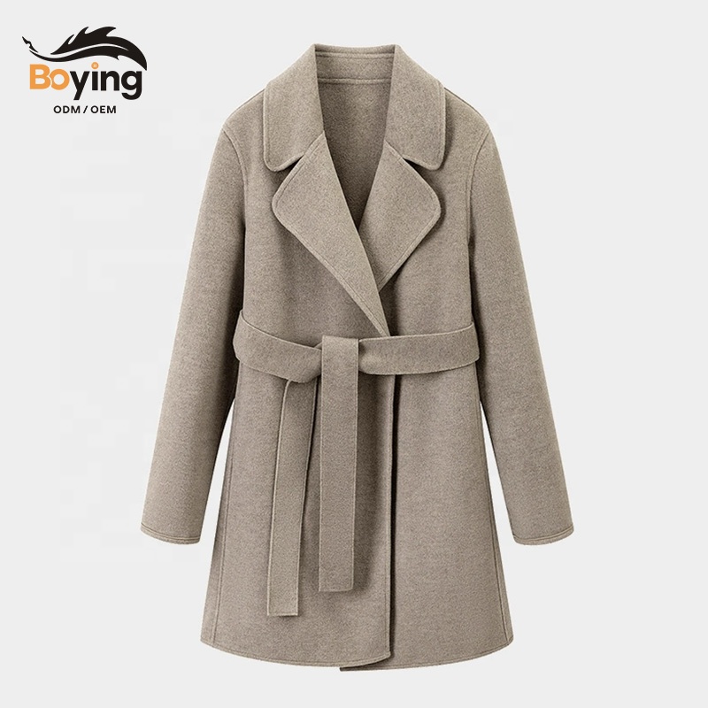 Boying Autumn Winter Coat for Women Retro Korean Style Double-Sided Cashmere Wool Handmade Mid-Length Outerwear
