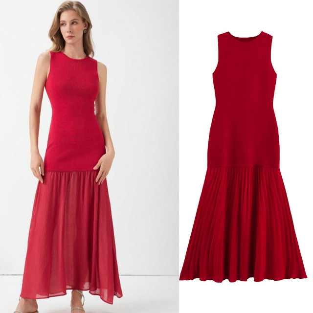 Foreign Trade Wholesale European American Womens Summer New Arrival Streetwear Simple Elegant Knitted Sleeveless High Waist