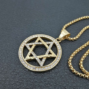 Design de luxe nouveaux bijoux 316 en acier inoxydable plaqué or zircon David étoile à six branches pendentif collier - Product Image 5