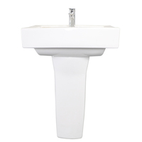 Ensemble WC et lavabo sur pied en céramique contemporain, cuvette carrée à chasse directe, pour salle de bain