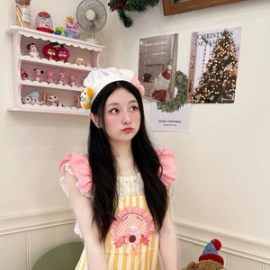 Lindo Gorro de Chef a Rayas <span class=keywords><strong>para</strong></span> Mujer, <span class=keywords><strong>para</strong></span> Todas las Estaciones, 100% Algodón Transpirable, Diseño de Dibujos Animados Kiki, Popular en Internet, Divertido y Dulce - Product Image 2