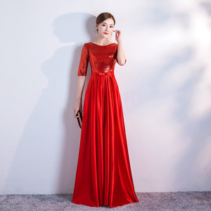 Women's Long Choir Dress Gold Satin 3/4 Sleeve Stage Performance Evening Gown Adult Formal Wear - Product Image 4