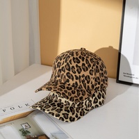 Gorra de Béisbol con Estampado de Leopardo, Unisex, Ajustable, Personalizable, 100% Algodón, 6 Paneles, Bordado 3D, Estilo Desgastado, Cuatro Gorras