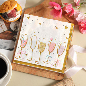 Hanlin Gold Embossed Paper Napkins 330mm Printed Wine Glass Design For Wedding Anniversary Birthday Party - Product Image 4