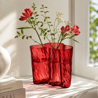 Vase en verre soufflé à la main Iittala Aalto Bubble Glass, style shabby chic, forme irrégulière, transparent, fumé, rose, vert, rouge, hydroponique, Diwali