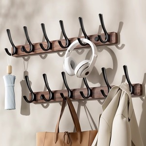 ตะขอไม้ติดผนังแบบมีกาวในตัว ราวแขวนเสื้อผ้าดีไซน์มินิมอลสำหรับทางเข้าบ้าน ไม่ต้องเจาะ - Product Image 3